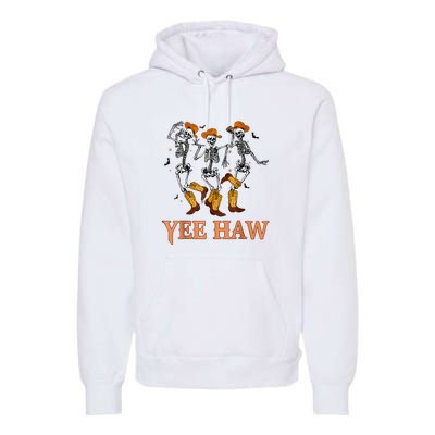 Funny Cowboy Skeleton Dancing Yeehaw Western Halloween Premium Hoodie