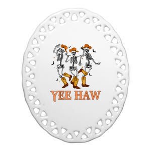 Funny Cowboy Skeleton Dancing Yeehaw Western Halloween Ceramic Oval Ornament