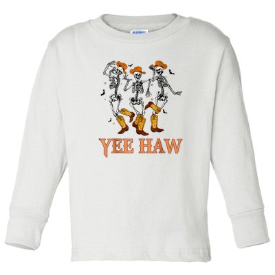 Funny Cowboy Skeleton Dancing Yeehaw Western Halloween Toddler Long Sleeve Shirt