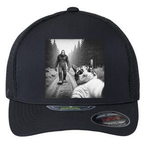 Funny Cat Selfie With Sasquatch Bigfoot Novelty Silly Weird Flexfit Unipanel Trucker Cap