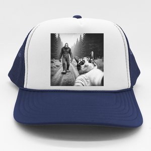 Funny Cat Selfie With Sasquatch Bigfoot Novelty Silly Weird Trucker Hat