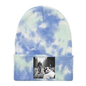 Funny Cat Selfie With Sasquatch Bigfoot Novelty Silly Weird Tie Dye 12in Knit Beanie