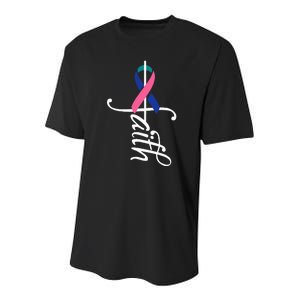 Faith Cancer Support Ribbon Thyroid Cancer Awareness Youth Performance Sprint T-Shirt