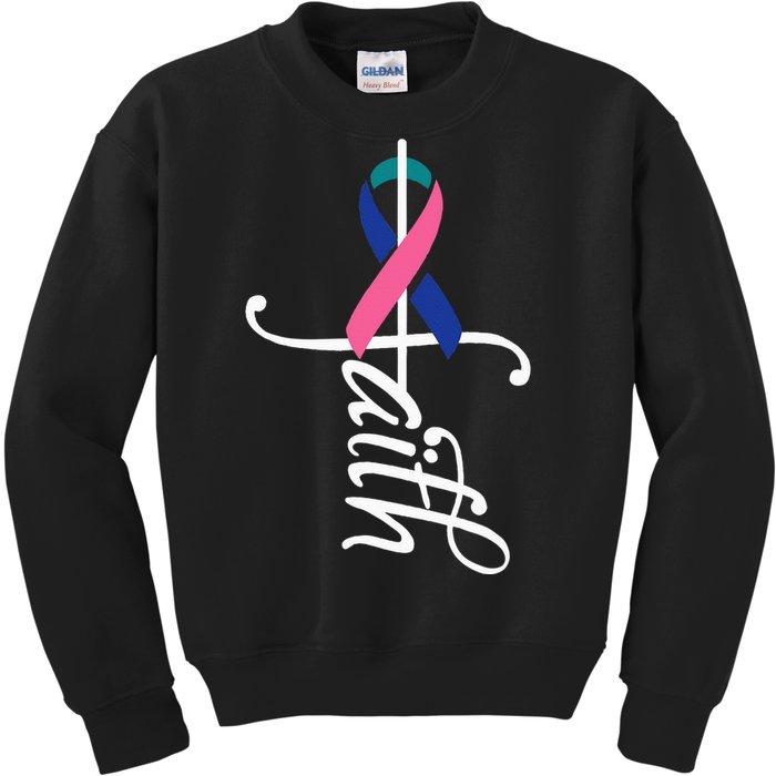 Faith Cancer Support Ribbon Thyroid Cancer Awareness Kids Sweatshirt