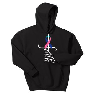 Faith Cancer Support Ribbon Thyroid Cancer Awareness Kids Hoodie