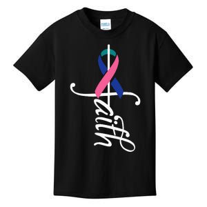 Faith Cancer Support Ribbon Thyroid Cancer Awareness Kids T-Shirt