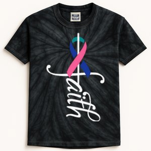 Faith Cancer Support Ribbon Thyroid Cancer Awareness Kids Tie-Dye T-Shirt