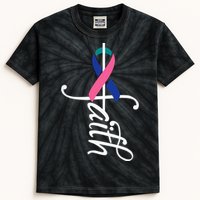 Faith Cancer Support Ribbon Thyroid Cancer Awareness Kids Tie-Dye T-Shirt