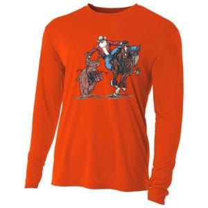 Funny Cow Santa Bulldogging Christmas Western Cow Xmas Gift Cooling Performance Long Sleeve Crew