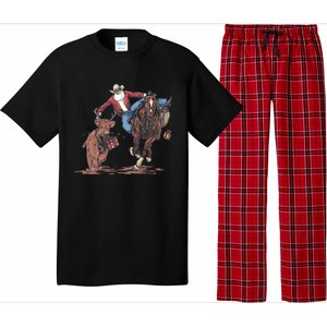 Funny Cow Santa Bulldogging Christmas Western Cow Xmas Gift Pajama Set