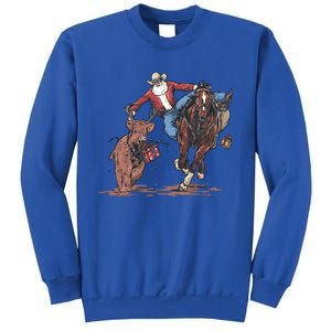 Funny Cow Santa Bulldogging Christmas Western Cow Xmas Gift Sweatshirt