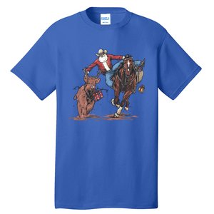 Funny Cow Santa Bulldogging Christmas Western Cow Xmas Gift Tall T-Shirt