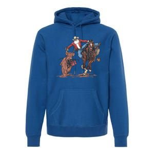 Funny Cow Santa Bulldogging Christmas Western Cow Xmas Gift Premium Hoodie