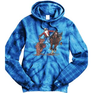 Funny Cow Santa Bulldogging Christmas Western Cow Xmas Gift Tie Dye Hoodie