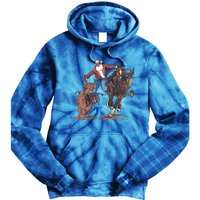 Funny Cow Santa Bulldogging Christmas Western Cow Xmas Gift Tie Dye Hoodie