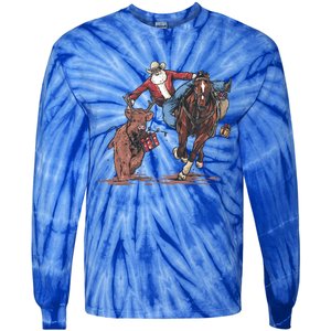 Funny Cow Santa Bulldogging Christmas Western Cow Xmas Gift Tie-Dye Long Sleeve Shirt