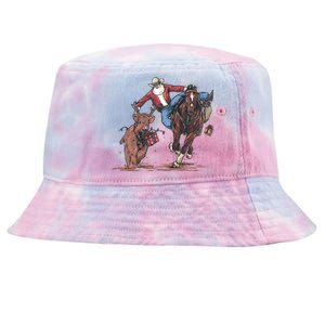 Funny Cow Santa Bulldogging Christmas Western Cow Xmas Gift Tie-Dyed Bucket Hat