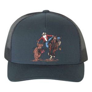 Funny Cow Santa Bulldogging Christmas Western Cow Xmas Gift Yupoong Adult 5-Panel Trucker Hat