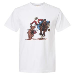 Funny Cow Santa Bulldogging Christmas Western Cow Xmas Gift Garment-Dyed Heavyweight T-Shirt