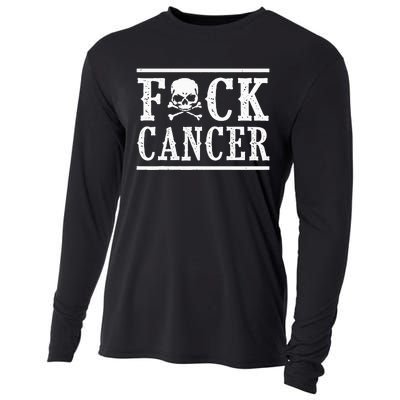 Fuck Cancer Skull and Crossbones Skeleton Breast Cancer Cooling Performance Long Sleeve Crew