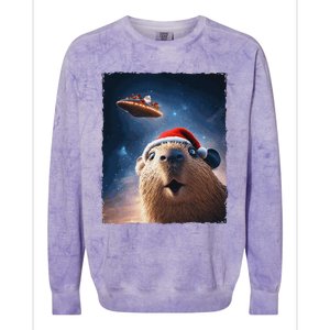 Funny Capybara Selfie Santa Ufo Xmas Christmas Colorblast Crewneck Sweatshirt