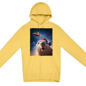 Funny Capybara Selfie Santa Ufo Xmas Christmas Premium Pullover Hoodie