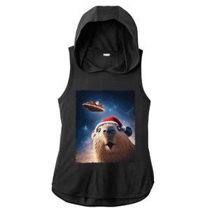 Funny Capybara Selfie Santa Ufo Xmas Christmas Ladies PosiCharge Tri-Blend Wicking Draft Hoodie Tank