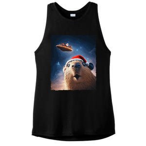 Funny Capybara Selfie Santa Ufo Xmas Christmas Ladies PosiCharge Tri-Blend Wicking Tank