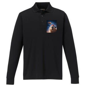 Funny Capybara Selfie Santa Ufo Xmas Christmas Performance Long Sleeve Polo