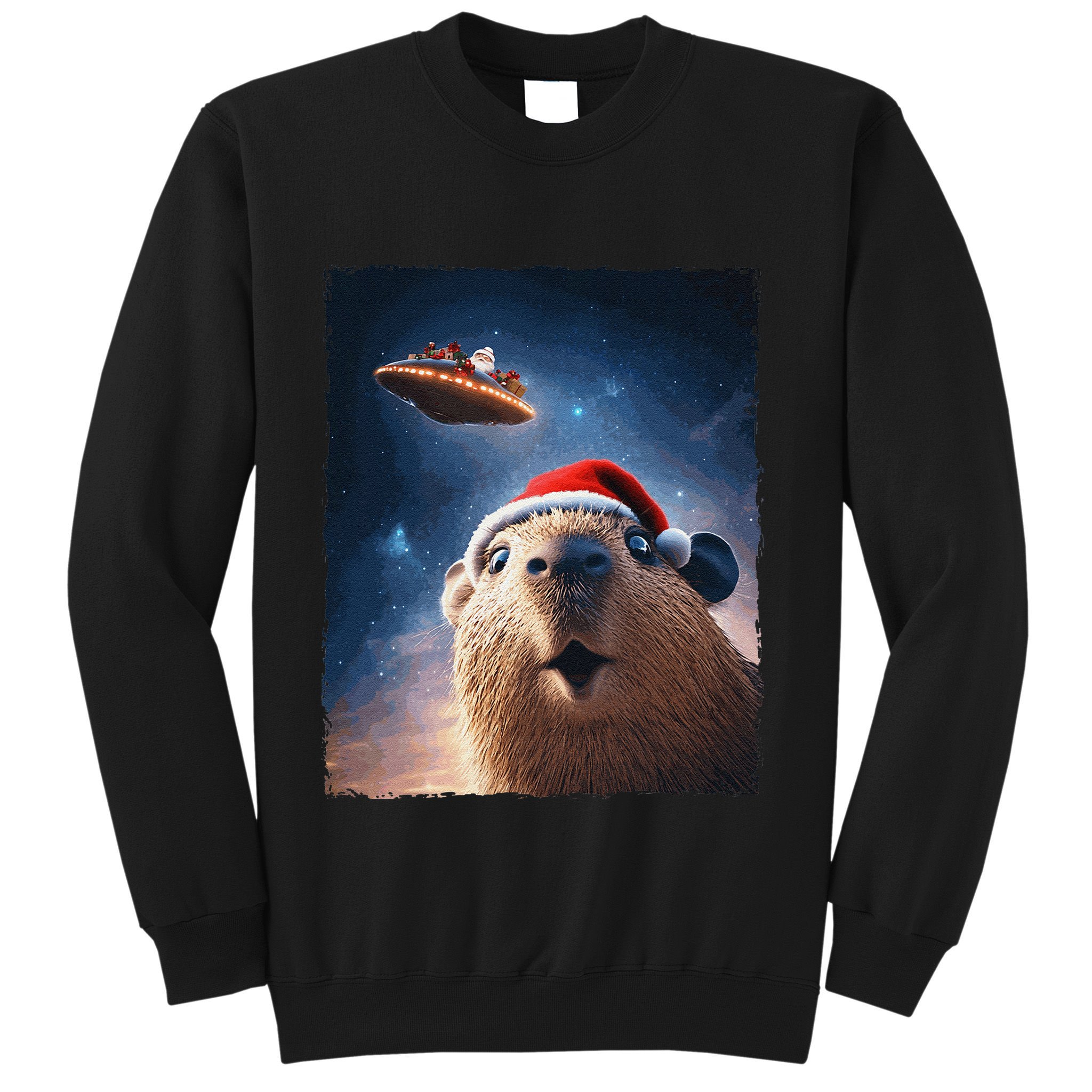 Funny Capybara Selfie Santa Ufo Xmas Christmas Sweatshirt