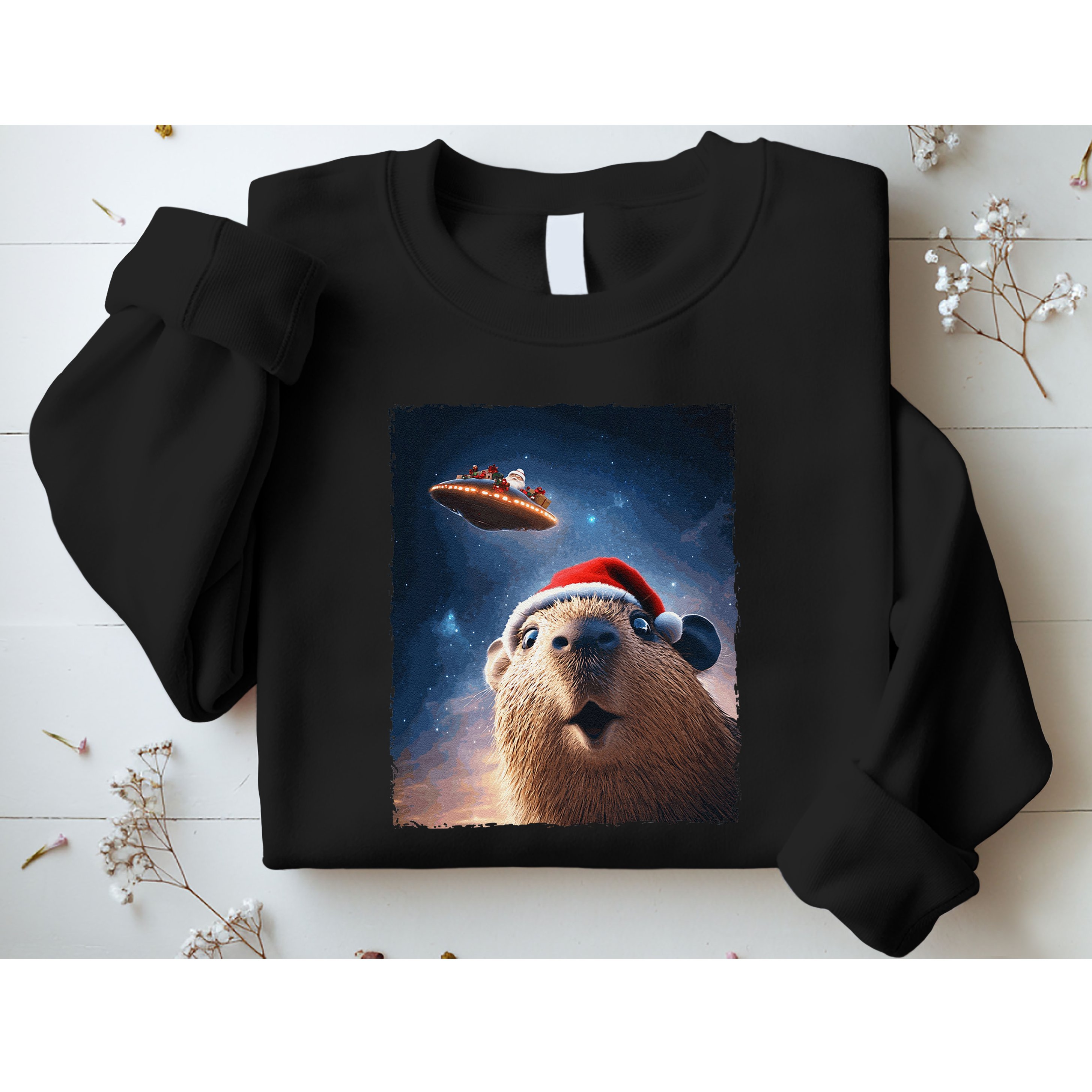 Funny Capybara Selfie Santa Ufo Xmas Christmas Sweatshirt