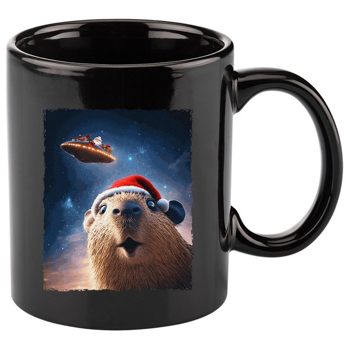 Funny Capybara Selfie Santa Ufo Xmas Christmas 11oz C Handle Ceramic Mug