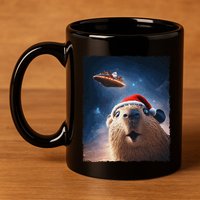Funny Capybara Selfie Santa Ufo Xmas Christmas 11oz C Handle Ceramic Mug