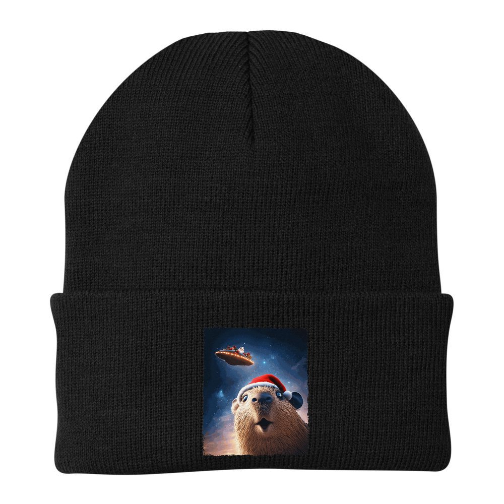 Funny Capybara Selfie Santa Ufo Xmas Christmas Beanie