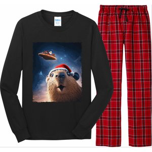 Funny Capybara Selfie Santa Ufo Xmas Christmas Long Sleeve Pajama Set