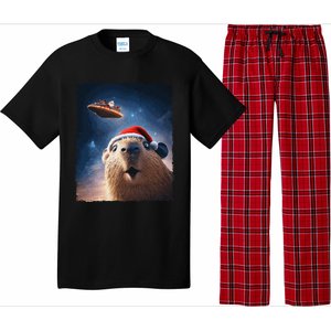 Funny Capybara Selfie Santa Ufo Xmas Christmas Pajama Set