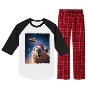 Funny Capybara Selfie Santa Ufo Xmas Christmas Raglan Sleeve Pajama Set