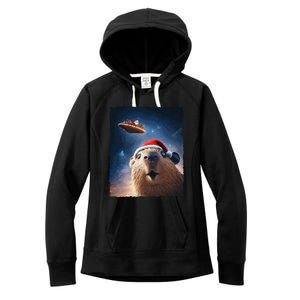 Funny Capybara Selfie Santa Ufo Xmas Christmas Women's Fleece Hoodie