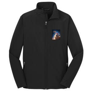 Funny Capybara Selfie Santa Ufo Xmas Christmas Core Soft Shell Jacket