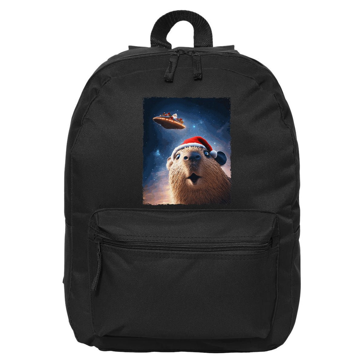 Funny Capybara Selfie Santa Ufo Xmas Christmas 16 in Basic Backpack