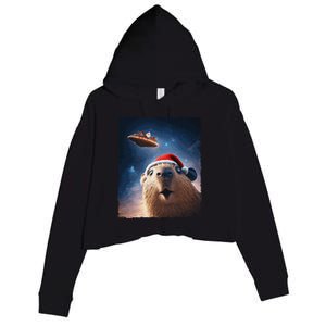 Funny Capybara Selfie Santa Ufo Xmas Christmas Crop Fleece Hoodie