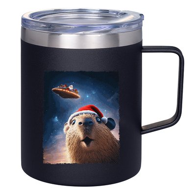 Funny Capybara Selfie Santa Ufo Xmas Christmas 12oz Stainless Steel Coffee Mug