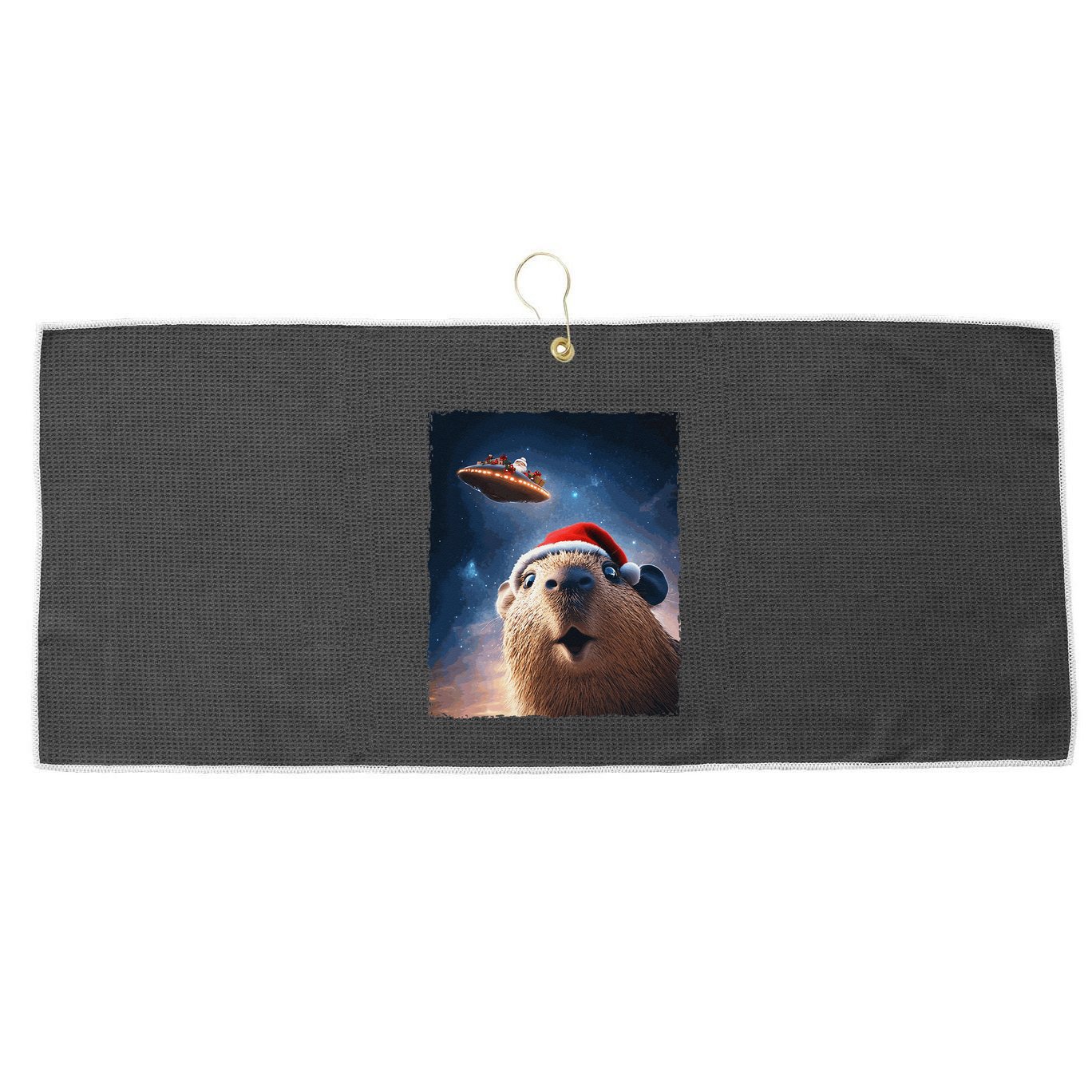 Funny Capybara Selfie Santa Ufo Xmas Christmas Large Microfiber Waffle Golf Towel