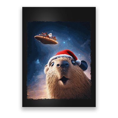 Funny Capybara Selfie Santa Ufo Xmas Christmas Poster