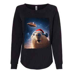 Funny Capybara Selfie Santa Ufo Xmas Christmas Womens California Wash Sweatshirt