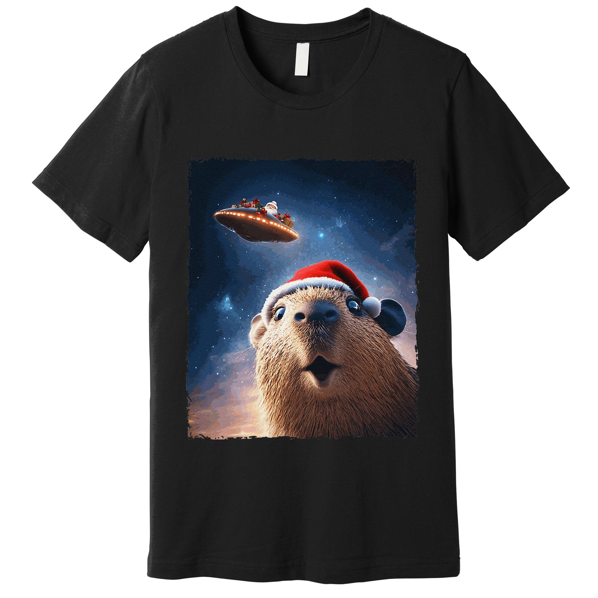 Funny Capybara Selfie Santa Ufo Xmas Christmas Premium T-Shirt