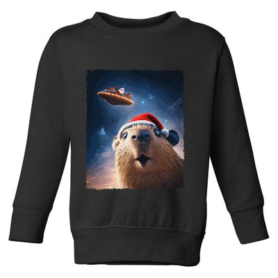 Funny Capybara Selfie Santa Ufo Xmas Christmas Toddler Sweatshirt