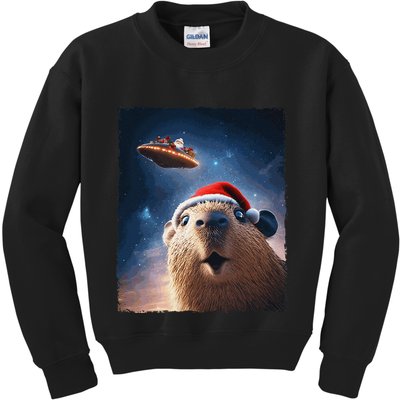 Funny Capybara Selfie Santa Ufo Xmas Christmas Kids Sweatshirt