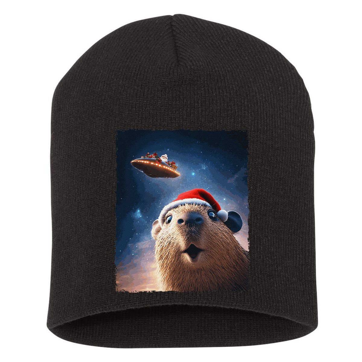 Funny Capybara Selfie Santa Ufo Xmas Christmas Short Acrylic Beanie