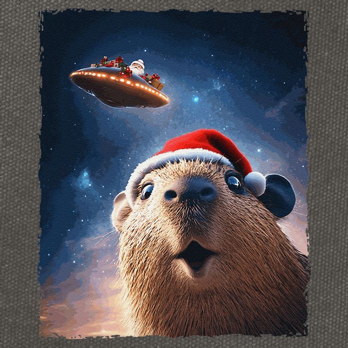 Funny Capybara Selfie Santa Ufo Xmas Christmas Cotton Canvas Backpack